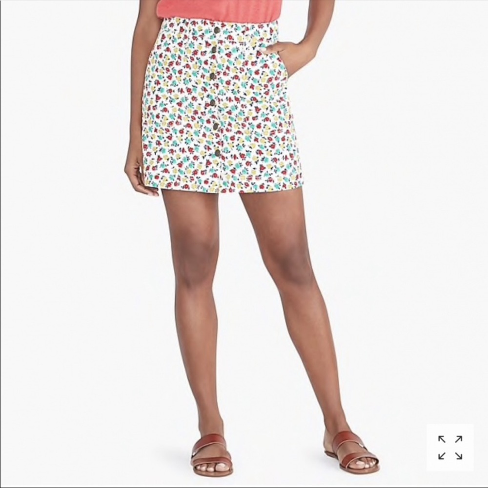 Denim Floral Print Button Skirt